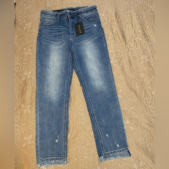 Risen Frayed Distressed Straight Leg Denim Jeans RDP1262 Womans Size 32/15 NWT - Picture 6 of 14